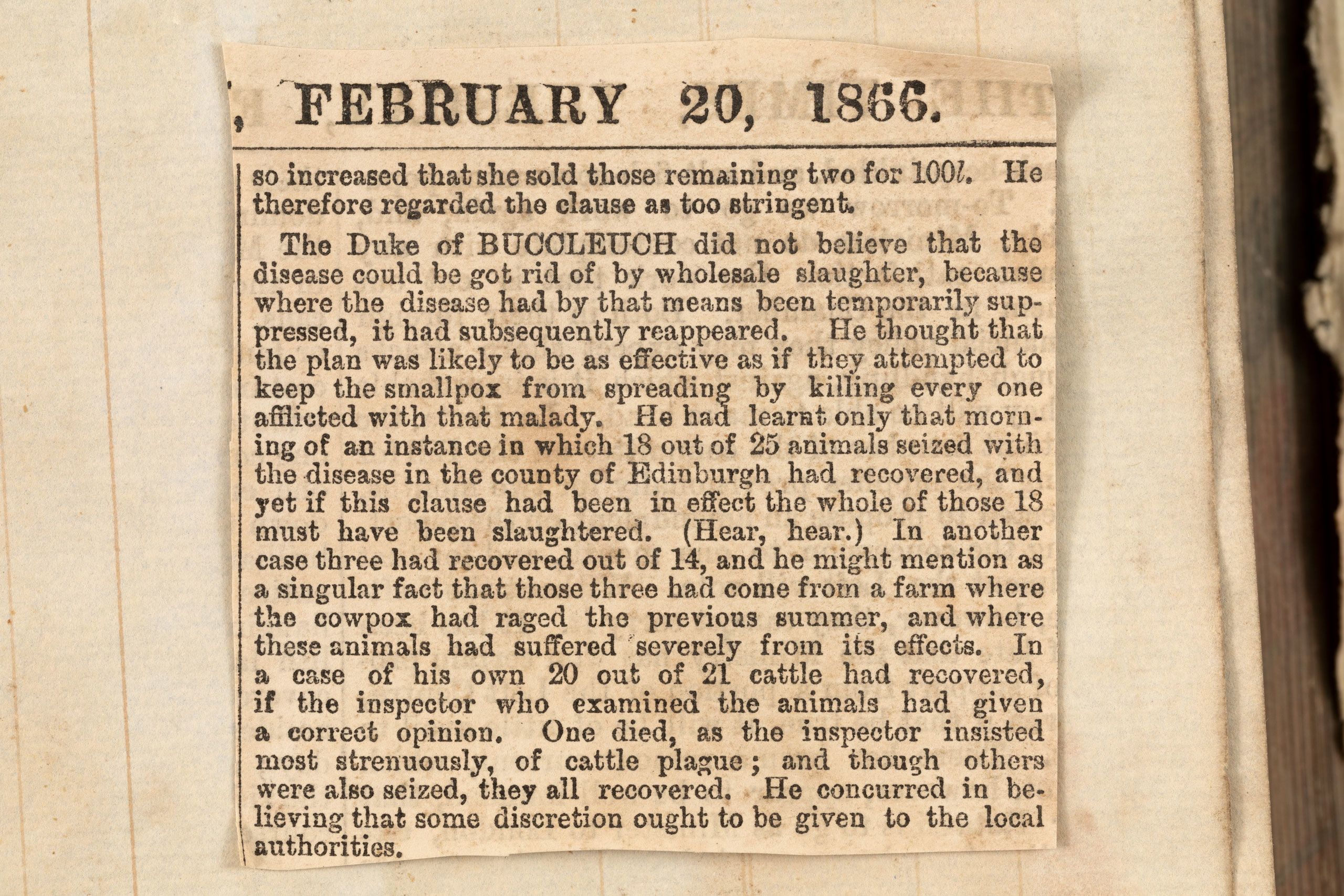 Scanned image from The Manchester Guardian dated 20 January 1866